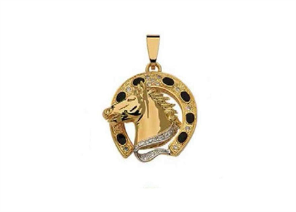 Two Tone Plated CZ Studded Horse Head Pendant